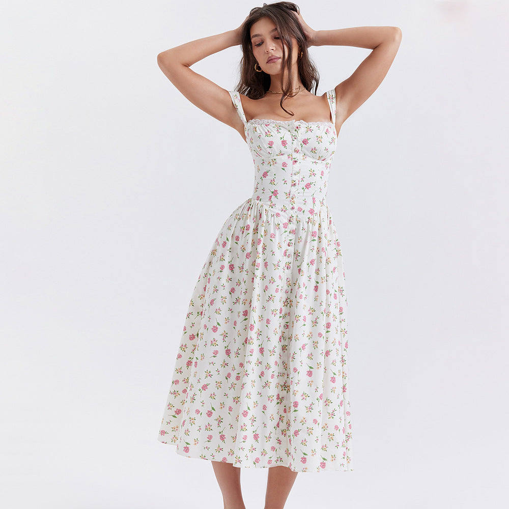 Summer Floral Sleeveless Dress for Women in Vacation Style